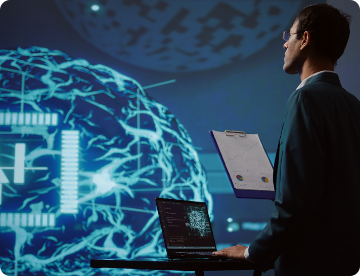 Technology consultant reviewing mission critical systems