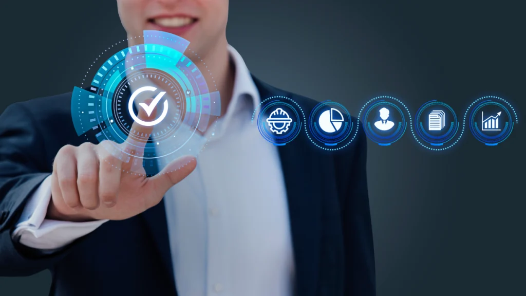 Business quality control dashboard with digital process indicators