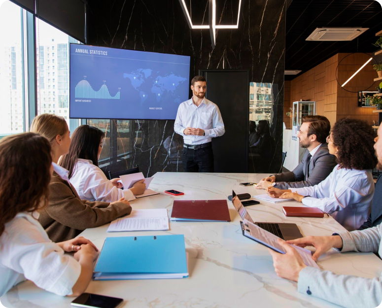 Business team reviewing transformation strategy